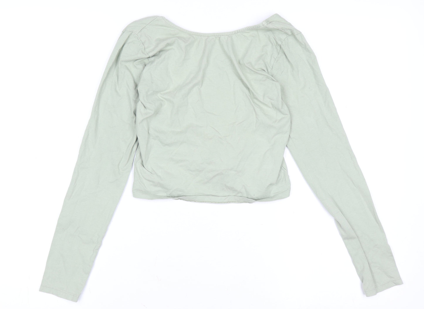 Motel Womens Green Cropped Long Sleeve Scoop Neck T-Shirt Size S