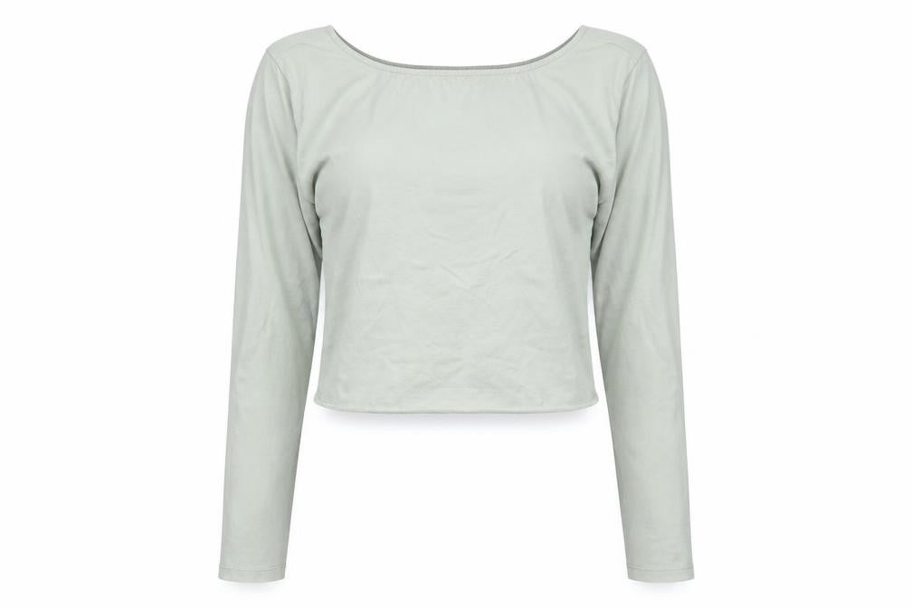 Motel Rocks Womens Green Cropped Long Sleeve Scoop Neck T-Shirt Size S