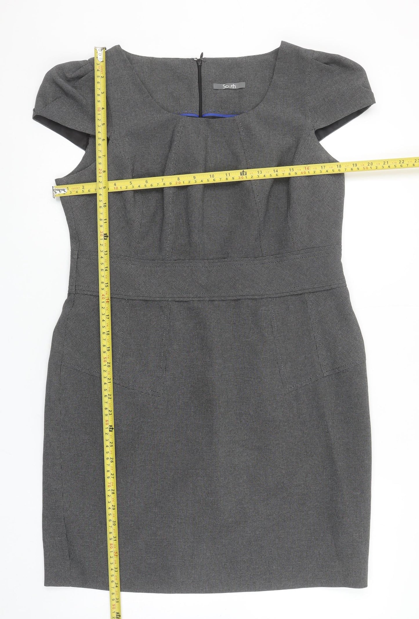 South Women’s Grey Sheath Work Dress Size 16 Short Sleeve