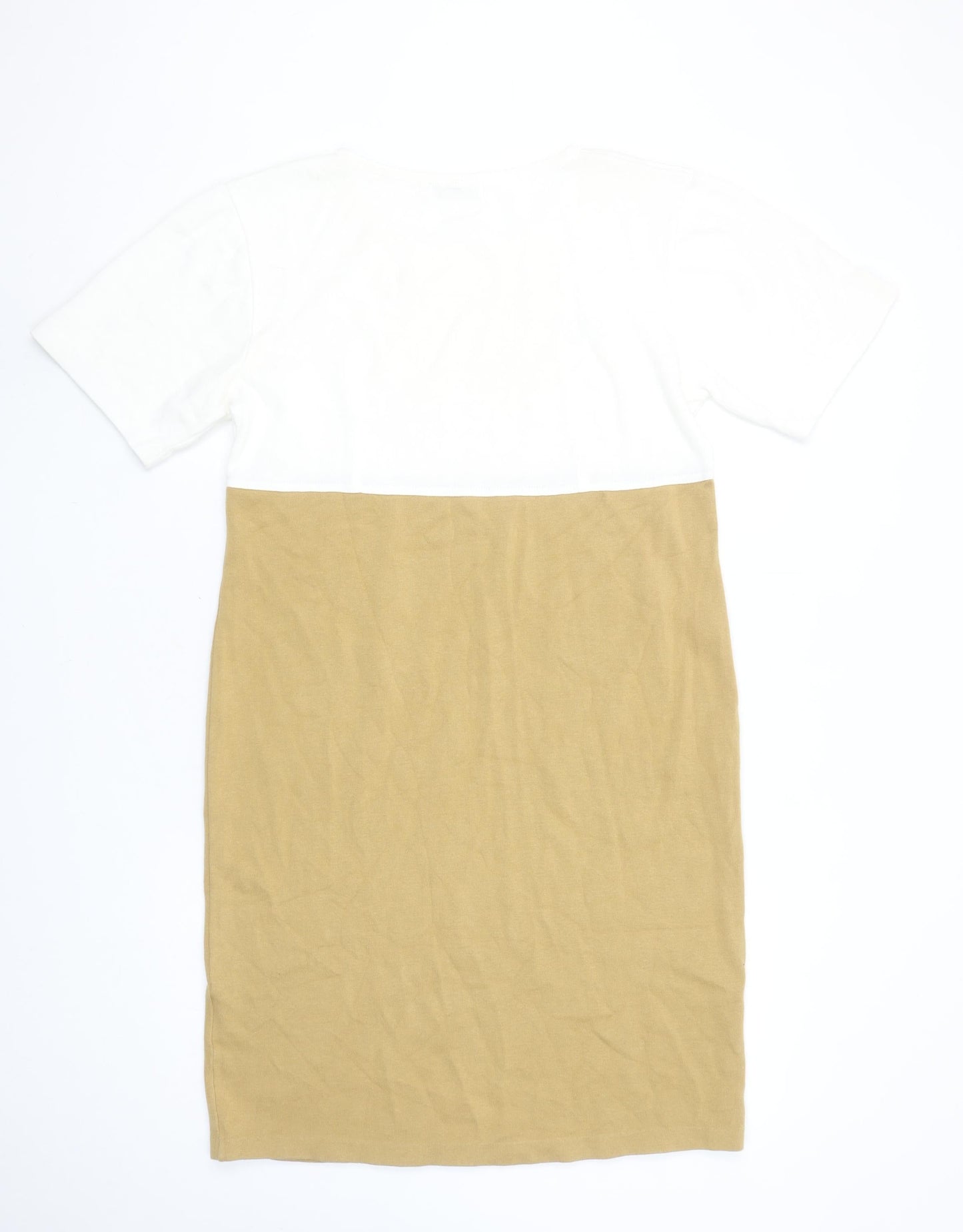 L'Ultima Women's Beige White Cotton Colourblock T-Shirt Dress Size S