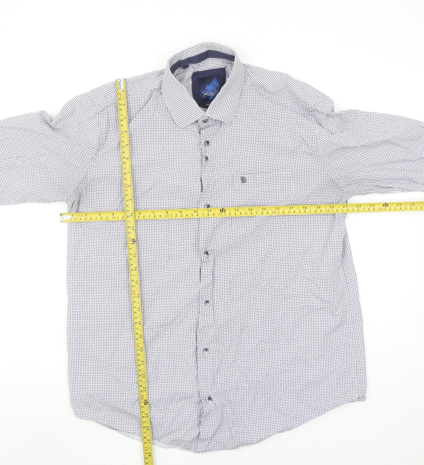 Benetti Luxury Men's Blue Modern Fit Long Sleeve Button-Up Shirt L