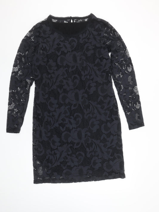 Julie Brandt Women's Black Lace Sheath Dress Size 14 Long Sleeve Elegant Evening