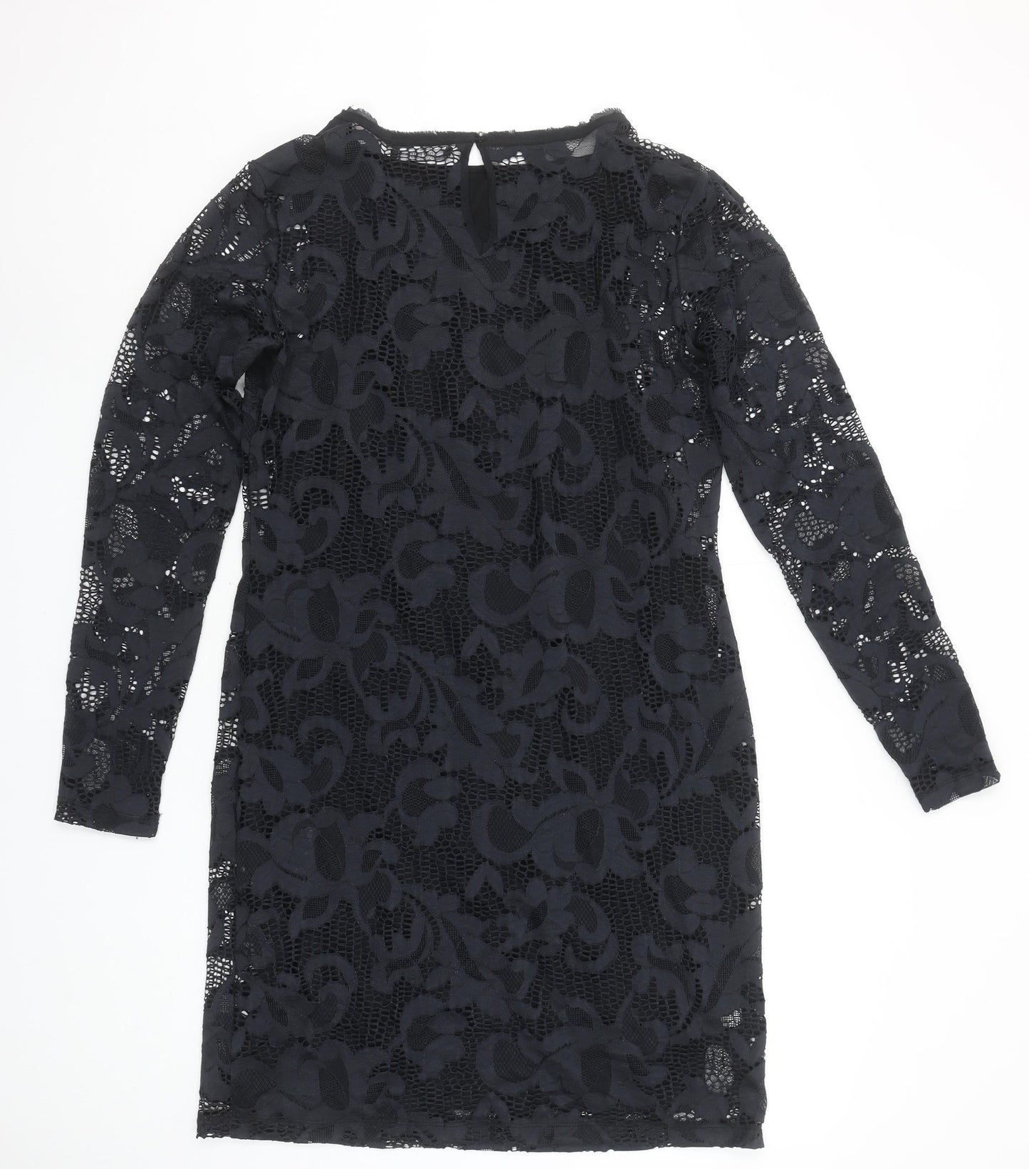 Julie Brandt Women's Black Lace Sheath Dress Size 14 Long Sleeve Elegant Evening