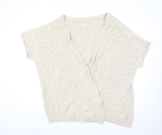Blarney Women’s Beige 2XL Linen Cotton Open-Knit Short Sleeve Cardigan