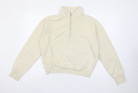 Champion Women's Beige 1/4 Zip Pullover Sweatshirt Medium