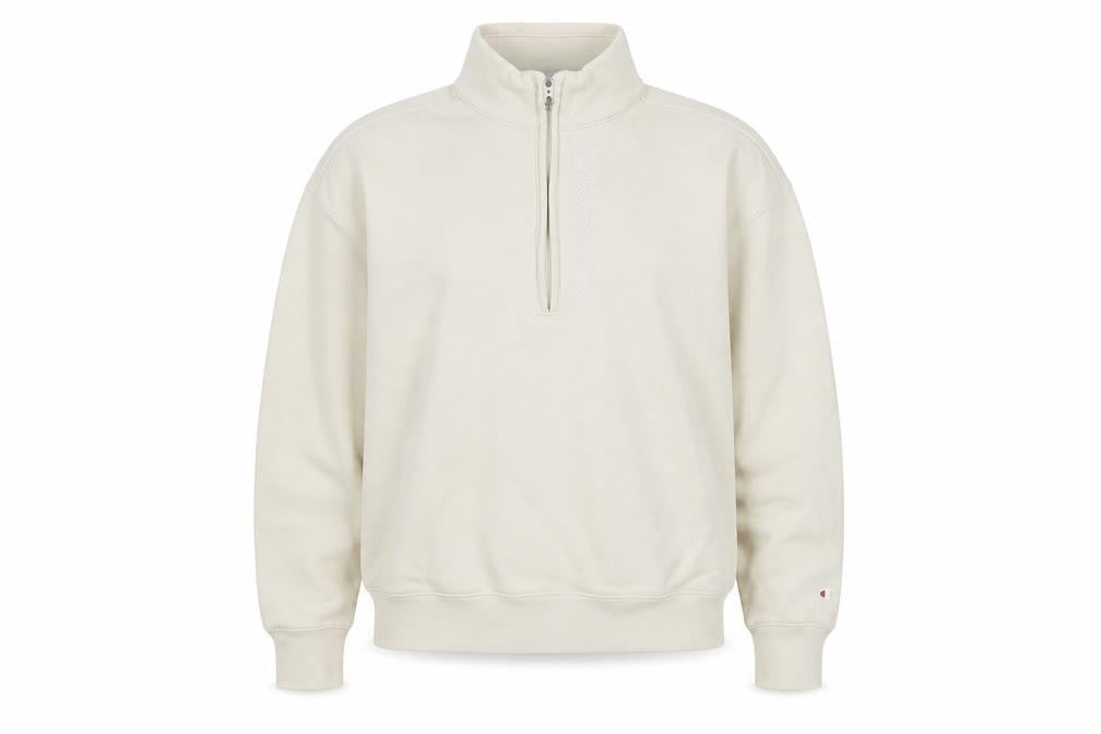 Champion Women's Beige 1/4 Zip Pullover Sweatshirt Medium