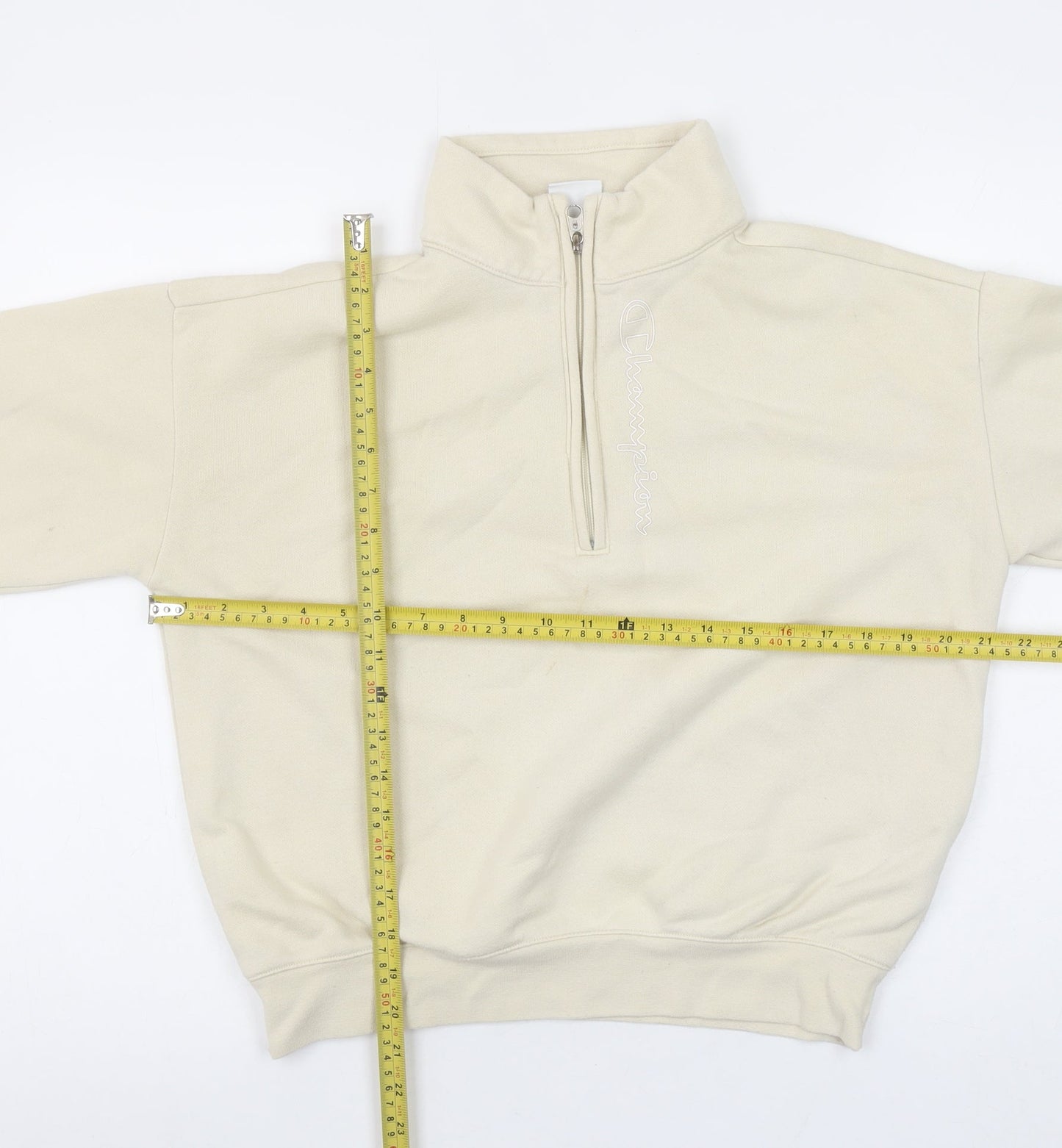 Champion Women's Beige 1/4 Zip Pullover Sweatshirt Medium