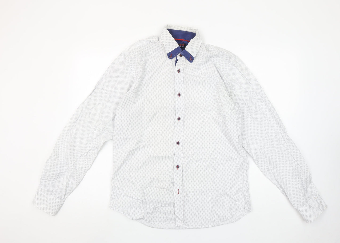 VICHI Men's White Slim Fit Long Sleeve Button-Down Shirt M