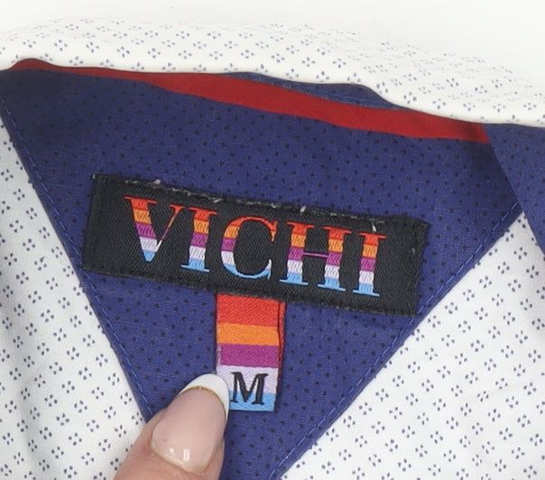 VICHI Men's White Slim Fit Long Sleeve Button-Down Shirt M