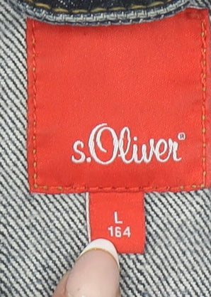 s.Oliver Boys Blue Denim Basic Jacket Size 164 L Cotton Casual