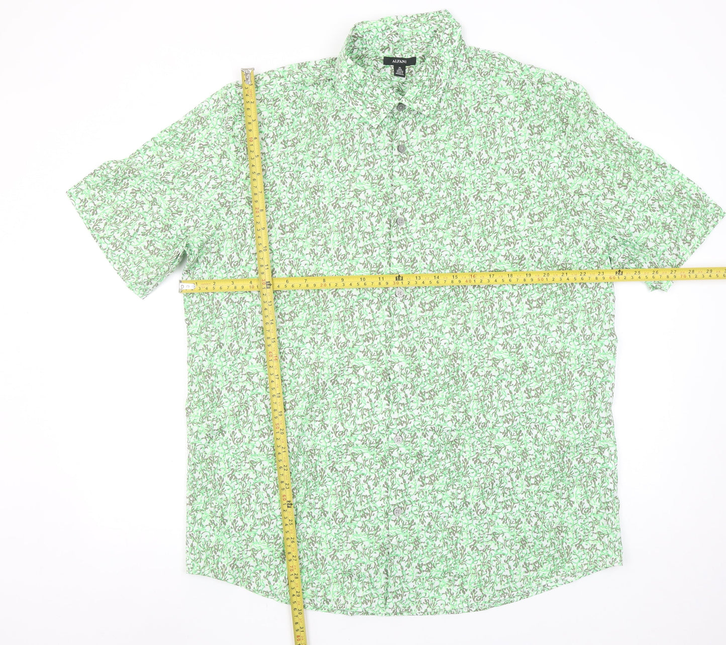 Alfani Men's Green Floral Cotton Short Sleeve Button-Up Shirt XL