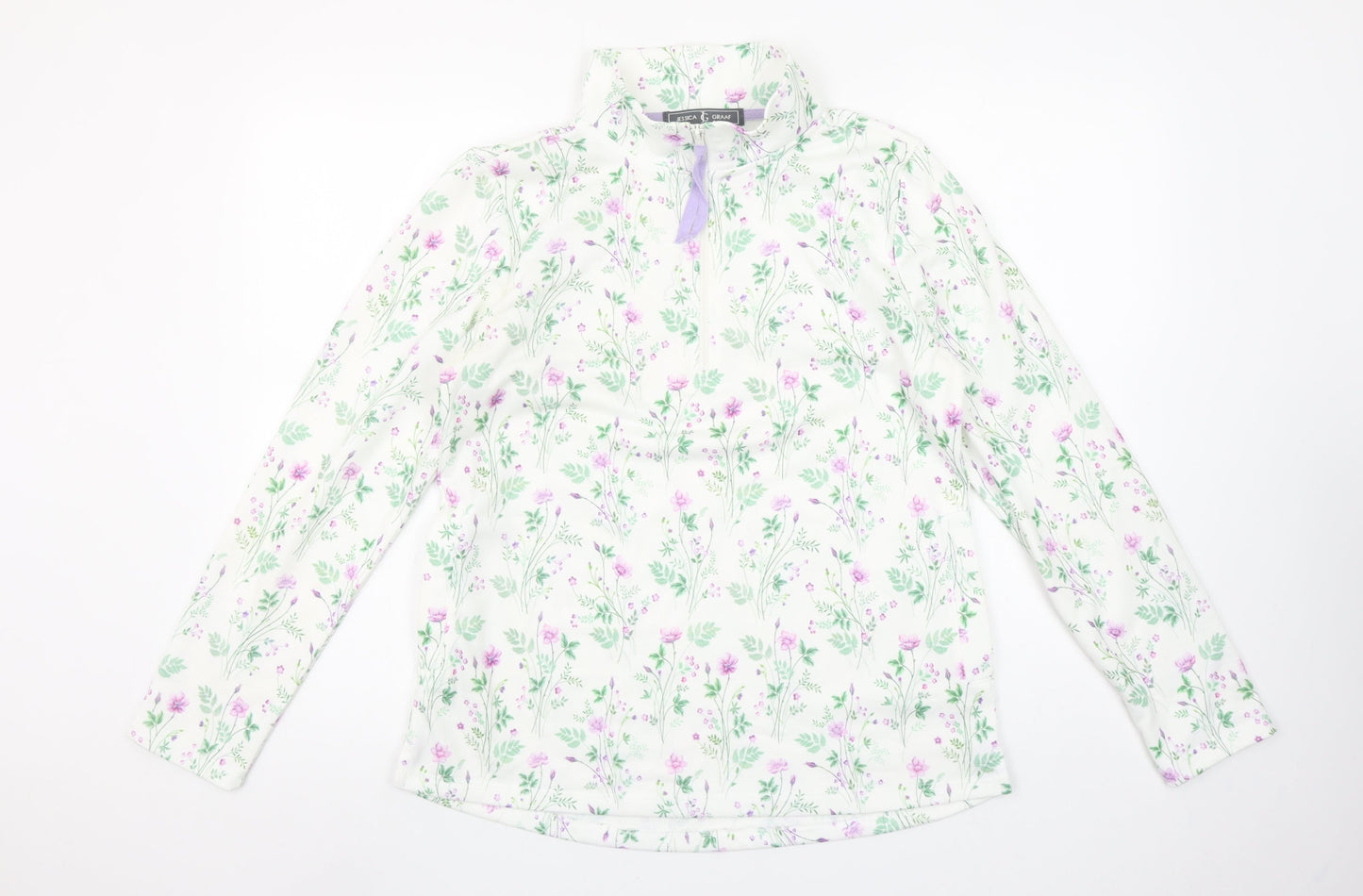Jessica Graaf Womens White Floral 1/4 Zip Pullover Sweatshirt Size S