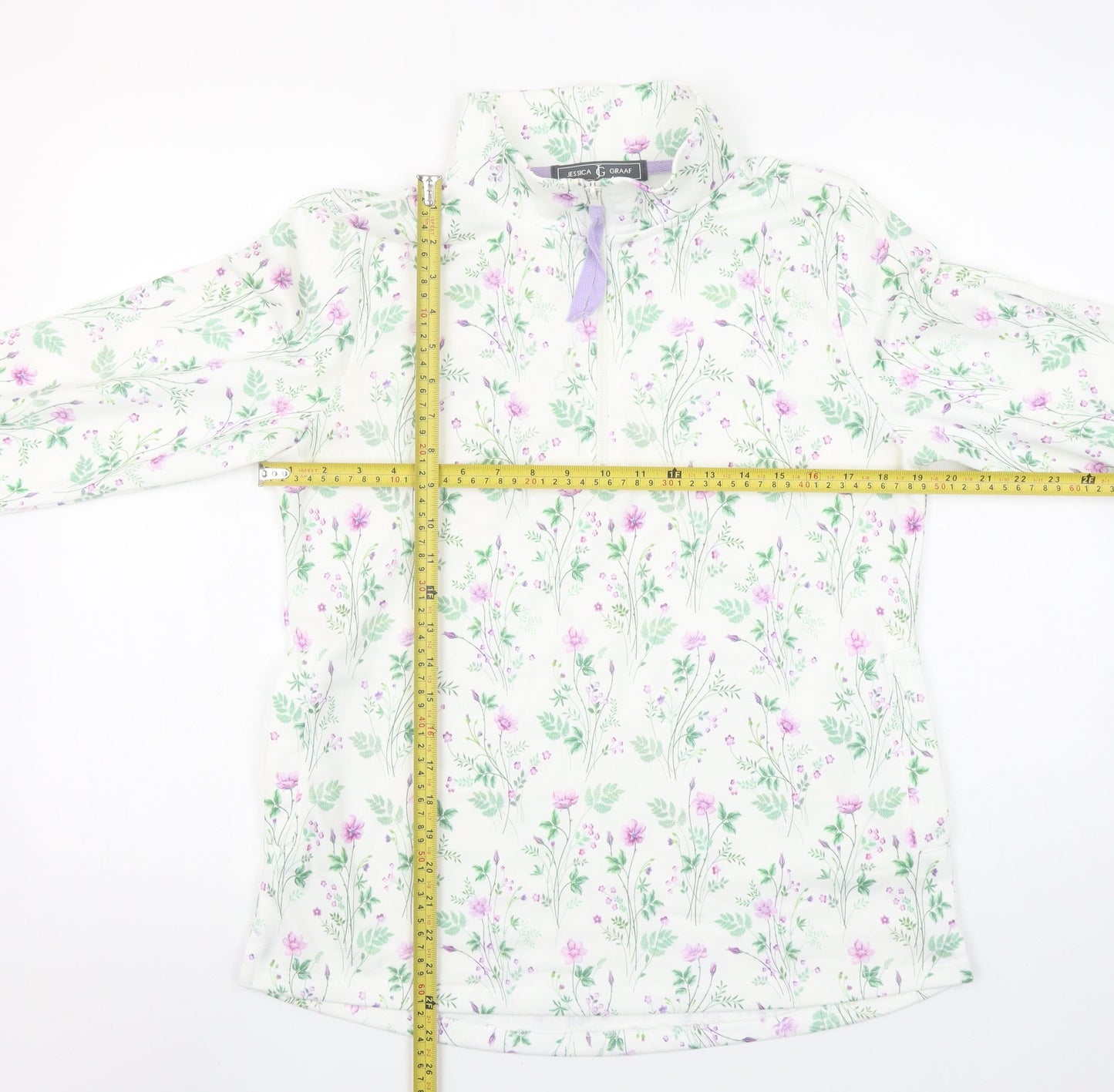 Jessica Graaf Womens White Floral 1/4 Zip Pullover Sweatshirt Size S