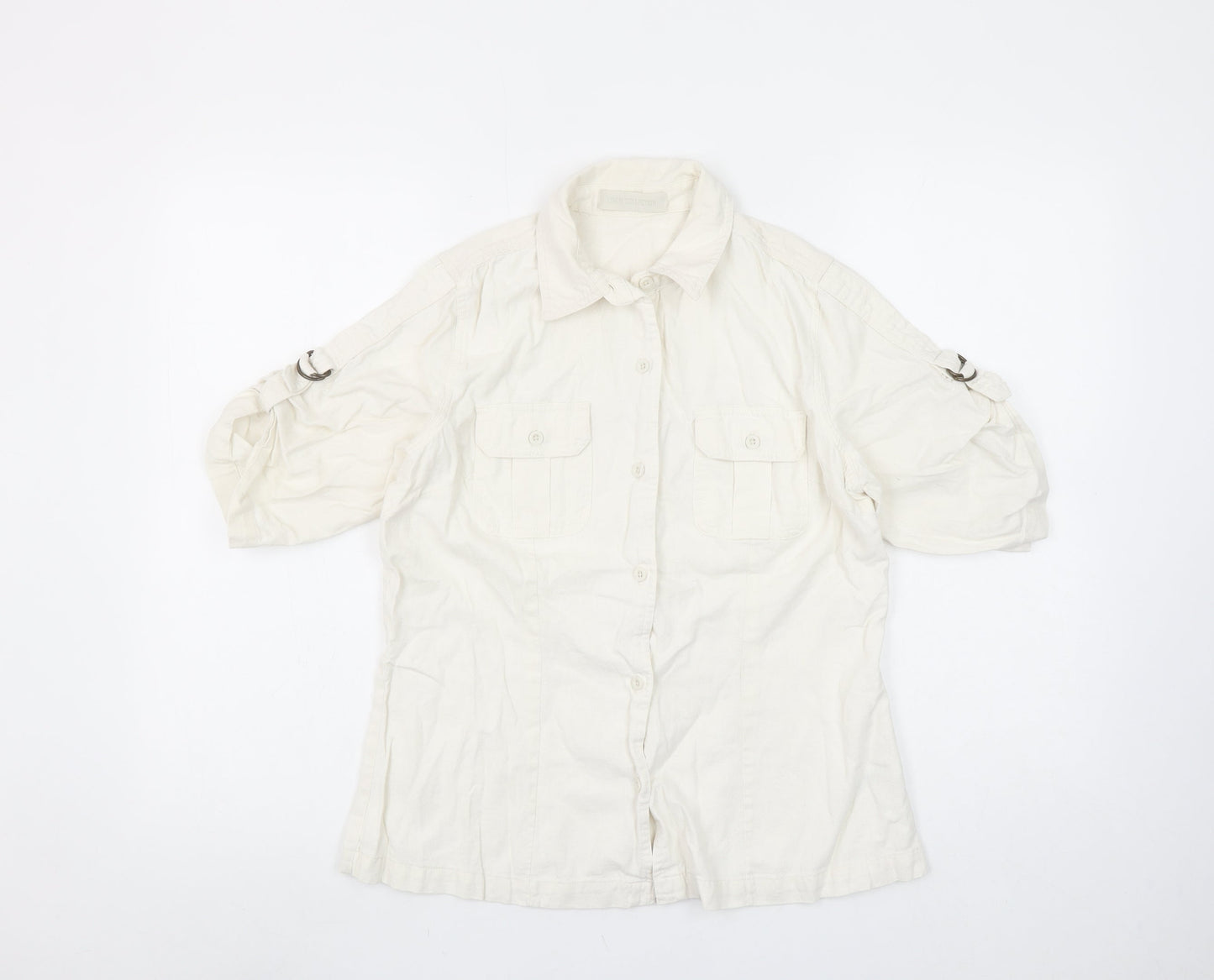 Dunnes Stores Women’s Ivory Linen Blend Short Sleeve Button-Up Shirt Size 14