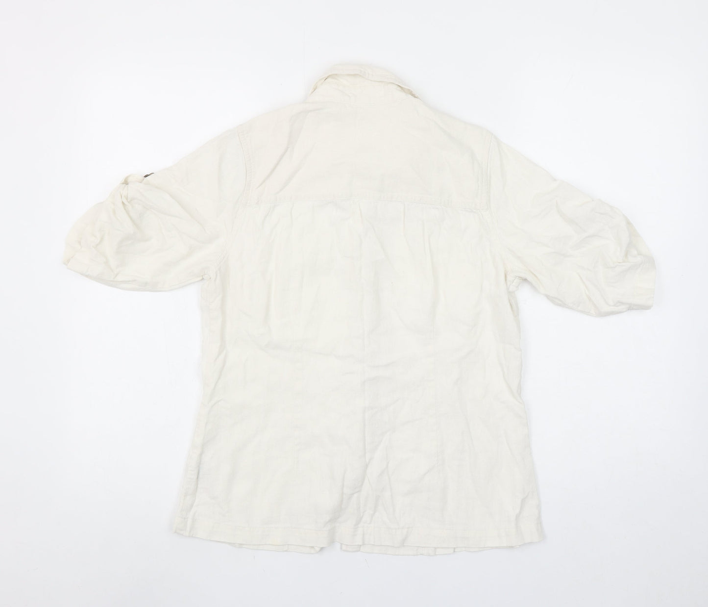 Dunnes Stores Women’s Ivory Linen Blend Short Sleeve Button-Up Shirt Size 14