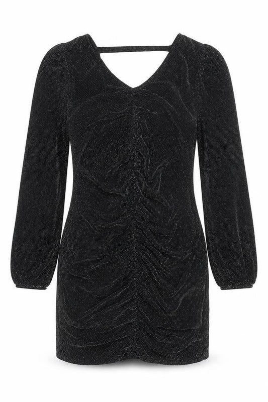 Wallis Women’s Black Glitter Ruched Bodycon Knee Length Dress Size 14