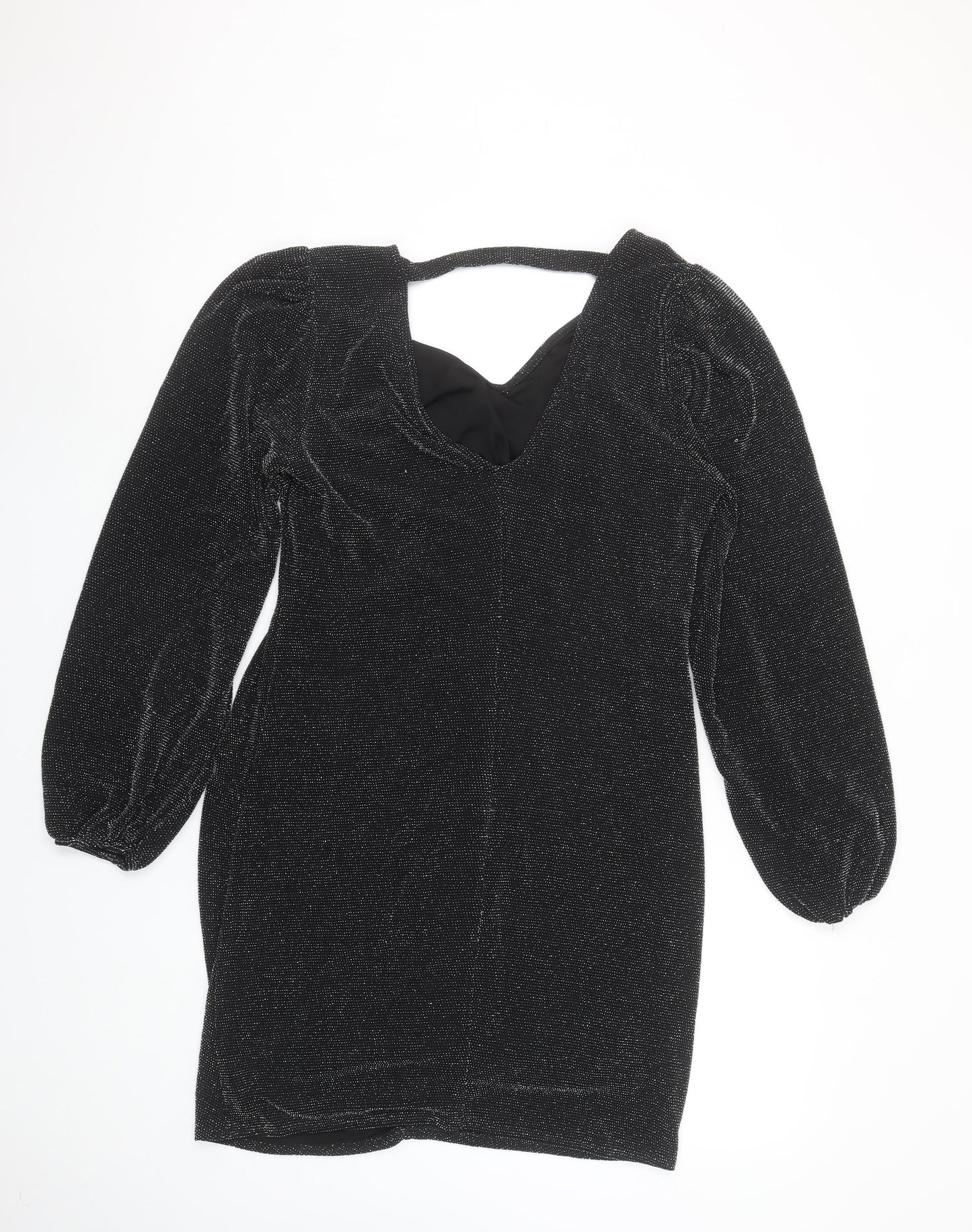 Wallis Women’s Black Glitter Ruched Bodycon Knee Length Dress Size 14