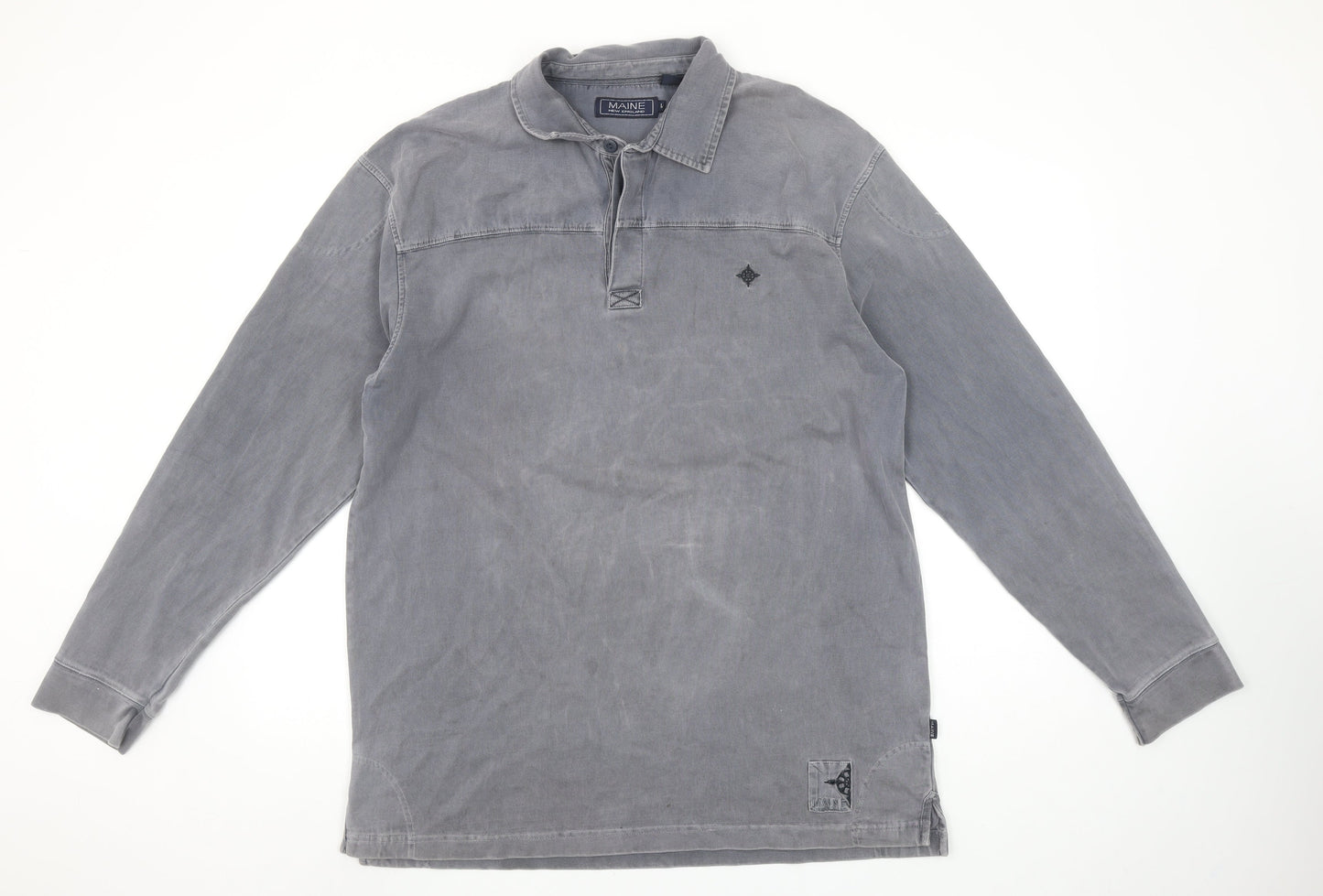 Maine New England Men's Grey Henley Cotton Sweatshirt Size L