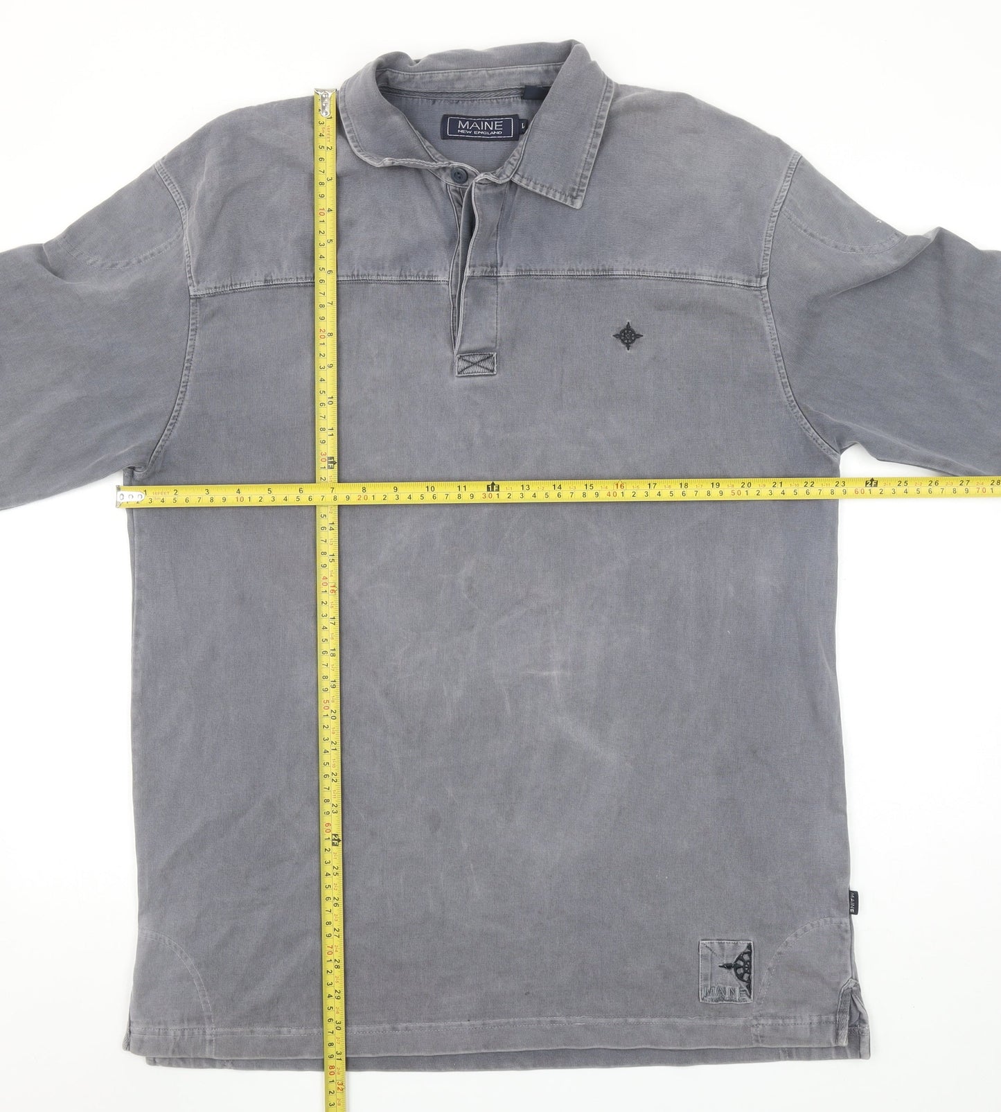 Maine New England Men's Grey Henley Cotton Sweatshirt Size L