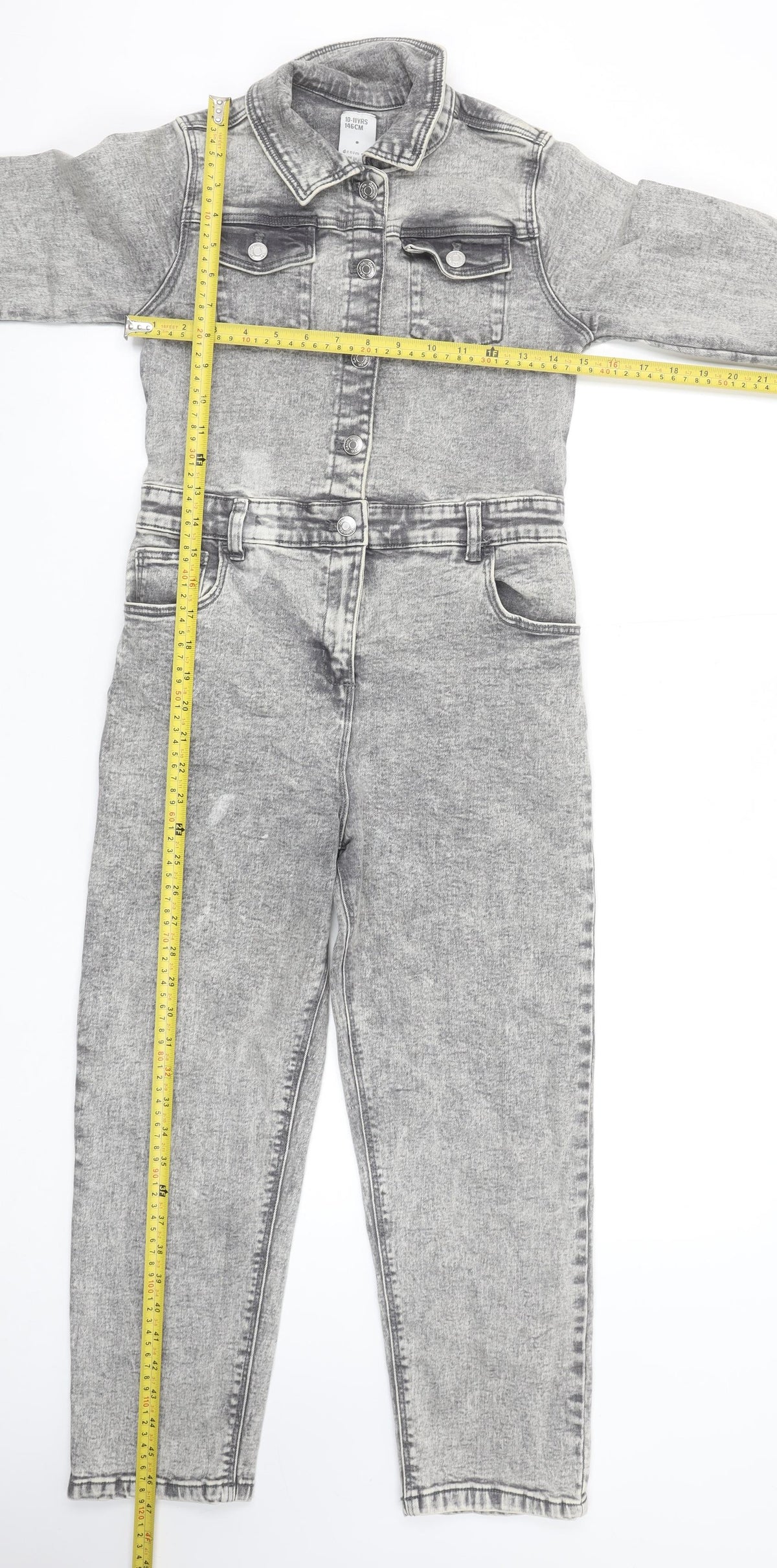 Denim Co Girls Grey Denim Long Sleeve Jumpsuit 10-11 Years Casual Style