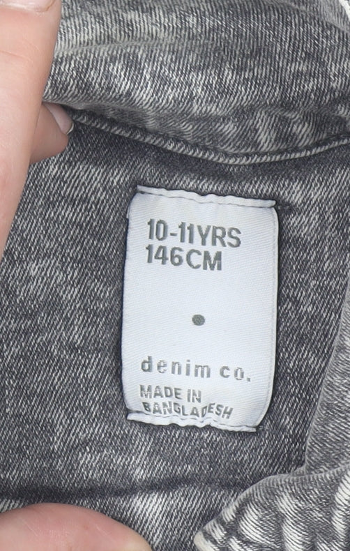 Denim Co Girls Grey Denim Long Sleeve Jumpsuit 10-11 Years Casual Style