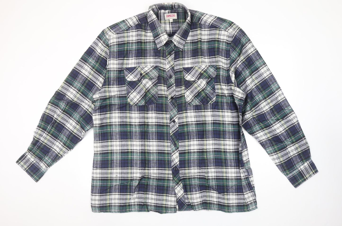 Dingos Superfit Men's Blue Green Checked Cotton Button-Up Shirt XXL