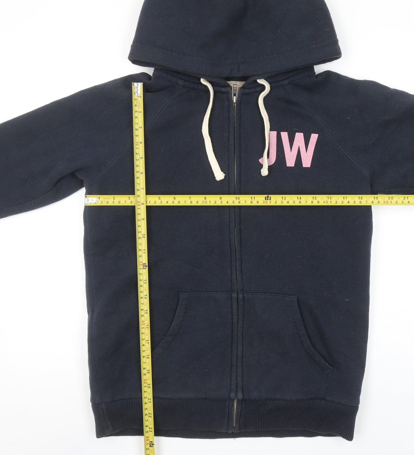 Jack Wills Womens Navy Full Zip Hoodie Size 12 Fleece Lined Casual