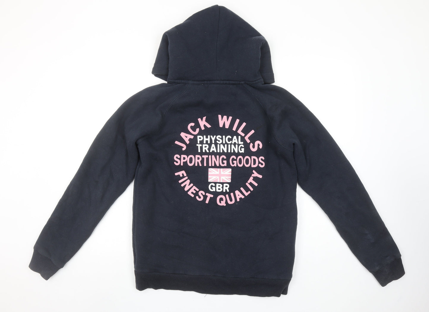 Jack Wills Womens Navy Full Zip Hoodie Size 12 Fleece Lined Casual