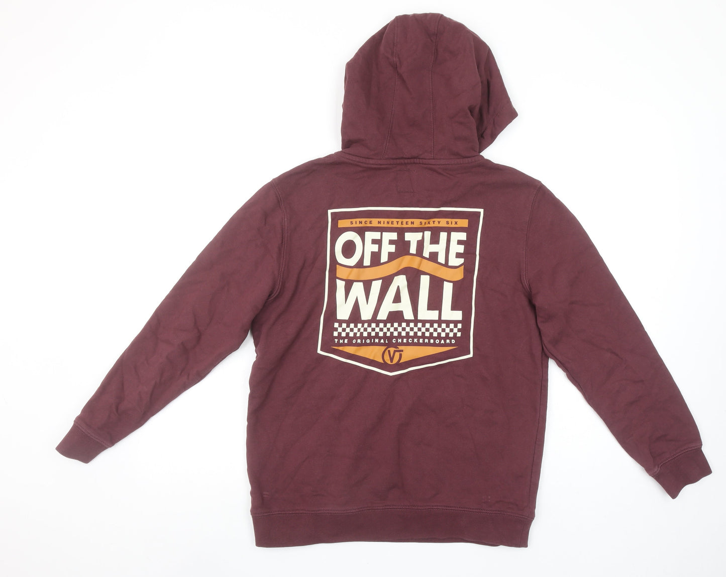 Vans Boys Burgundy Hoodie Large Pullover Cotton Graphic Logo Sweatshirt