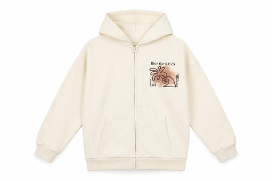Marks & Spencer Girls Beige Full Zip Hoodie 10-11 Years Ride the Waves Graphic