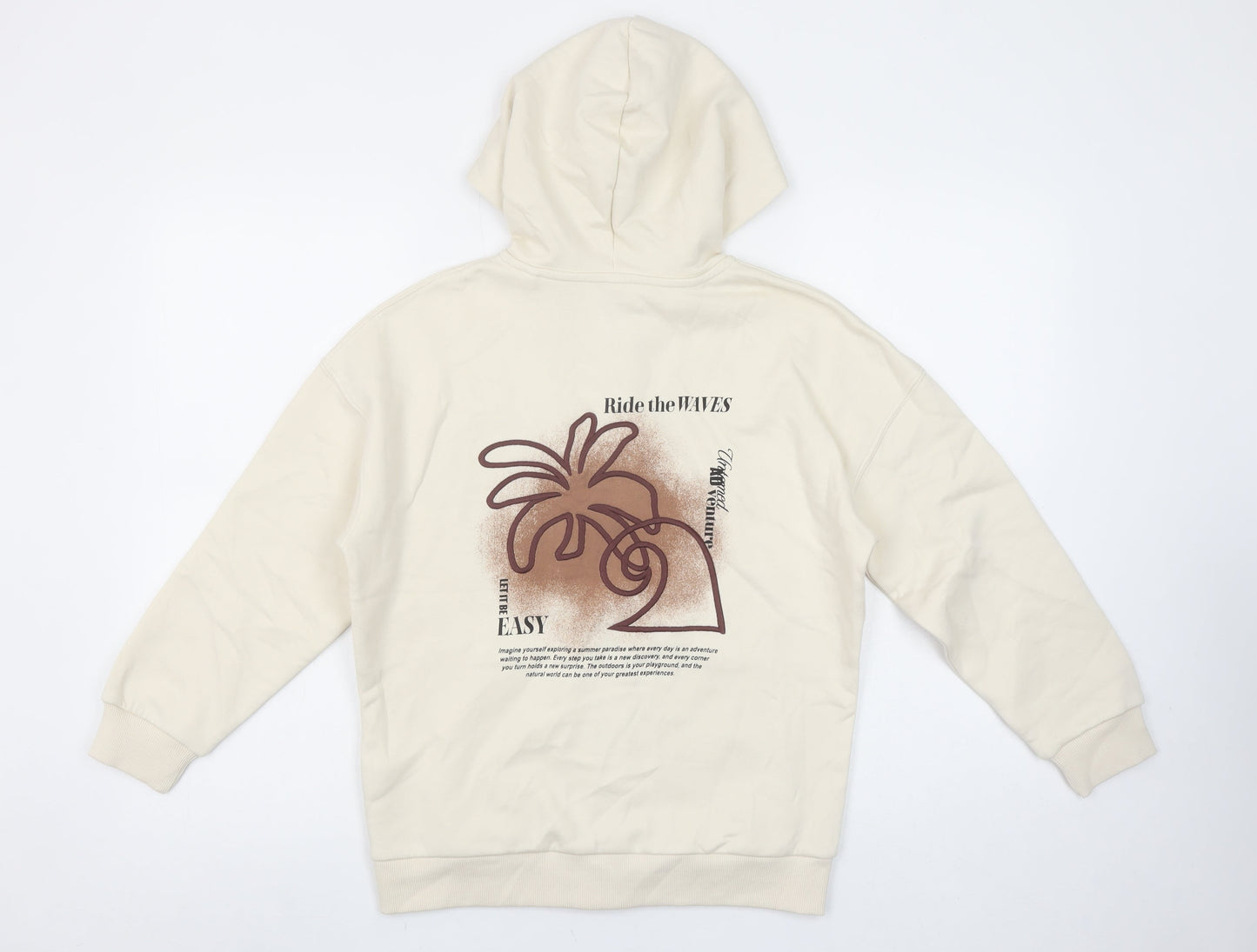 Marks and Spencer Girls Beige Full Zip Hoodie 10-11 Years Ride the Waves Graphic