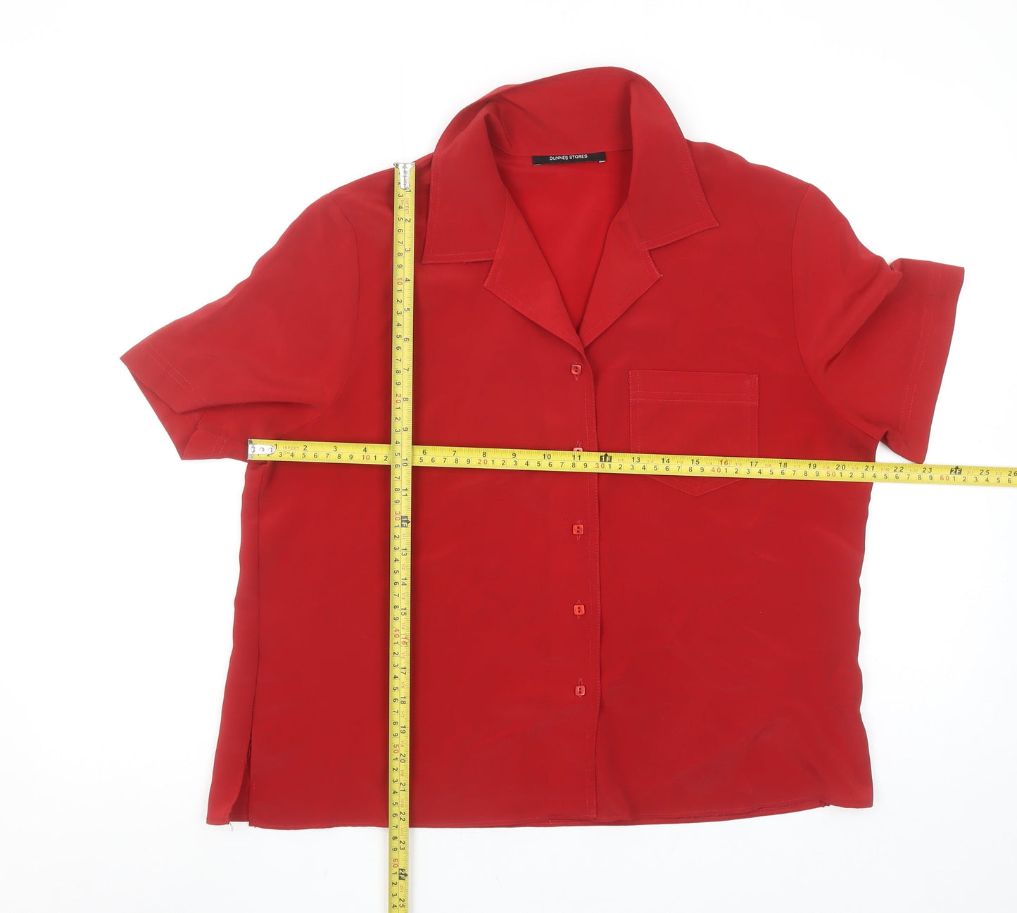 Dunnes Stores Women’s Red Button-Up Short Sleeve Collared Shirt Size 16