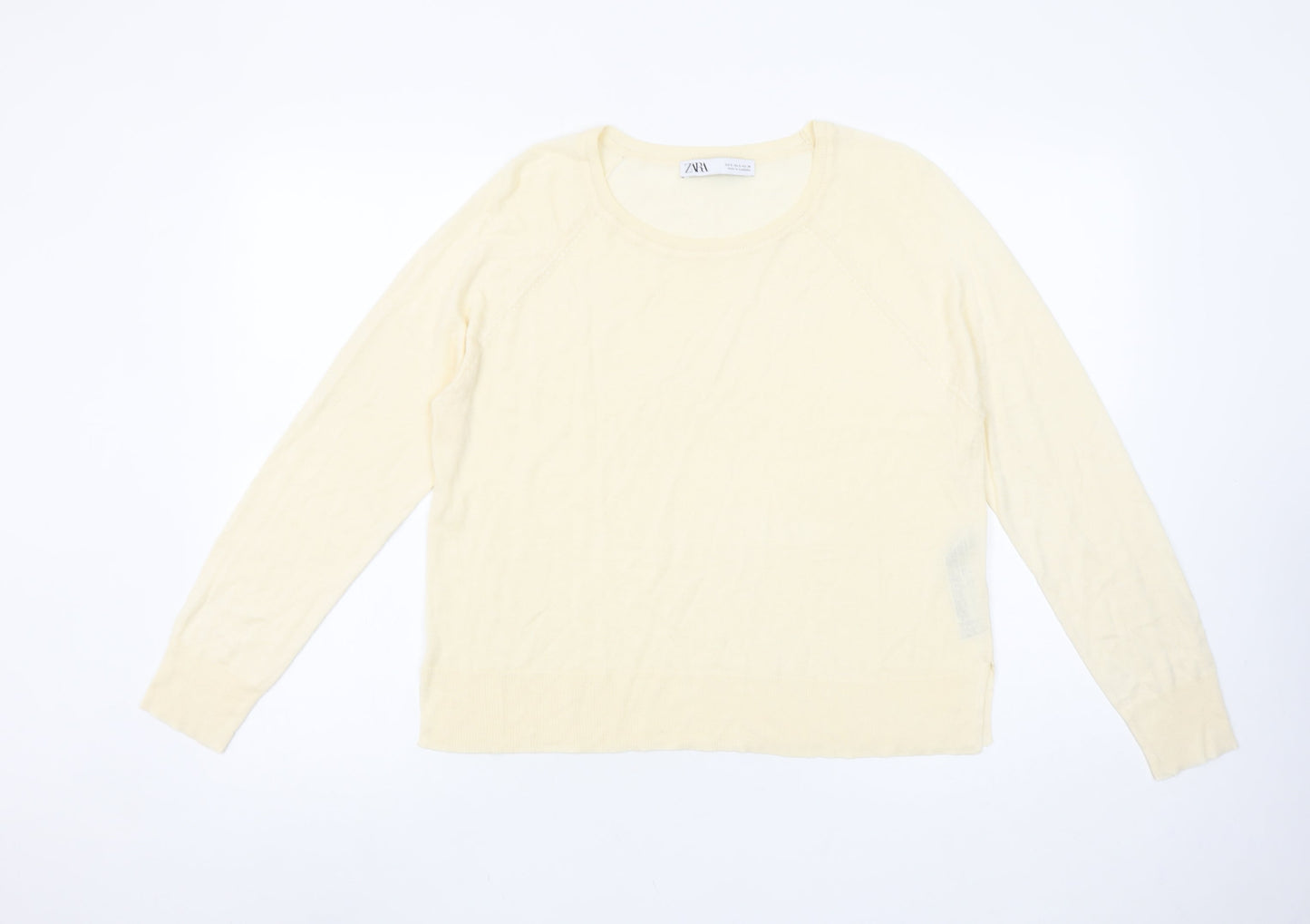 ZARA Women’s Beige Viscose Acrylic Round Neck Pullover Jumper Size S