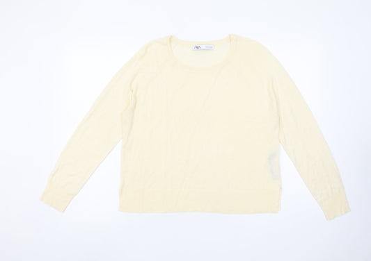 ZARA Women’s Beige Viscose Acrylic Round Neck Pullover Jumper Size S
