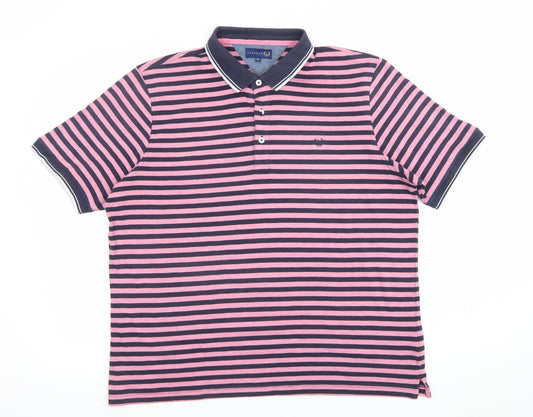 Lincoln Men's Pink Navy Striped Polo Shirt XL Cotton Blend Casual