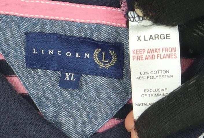 Lincoln Men's Pink Navy Striped Polo Shirt XL Cotton Blend Casual