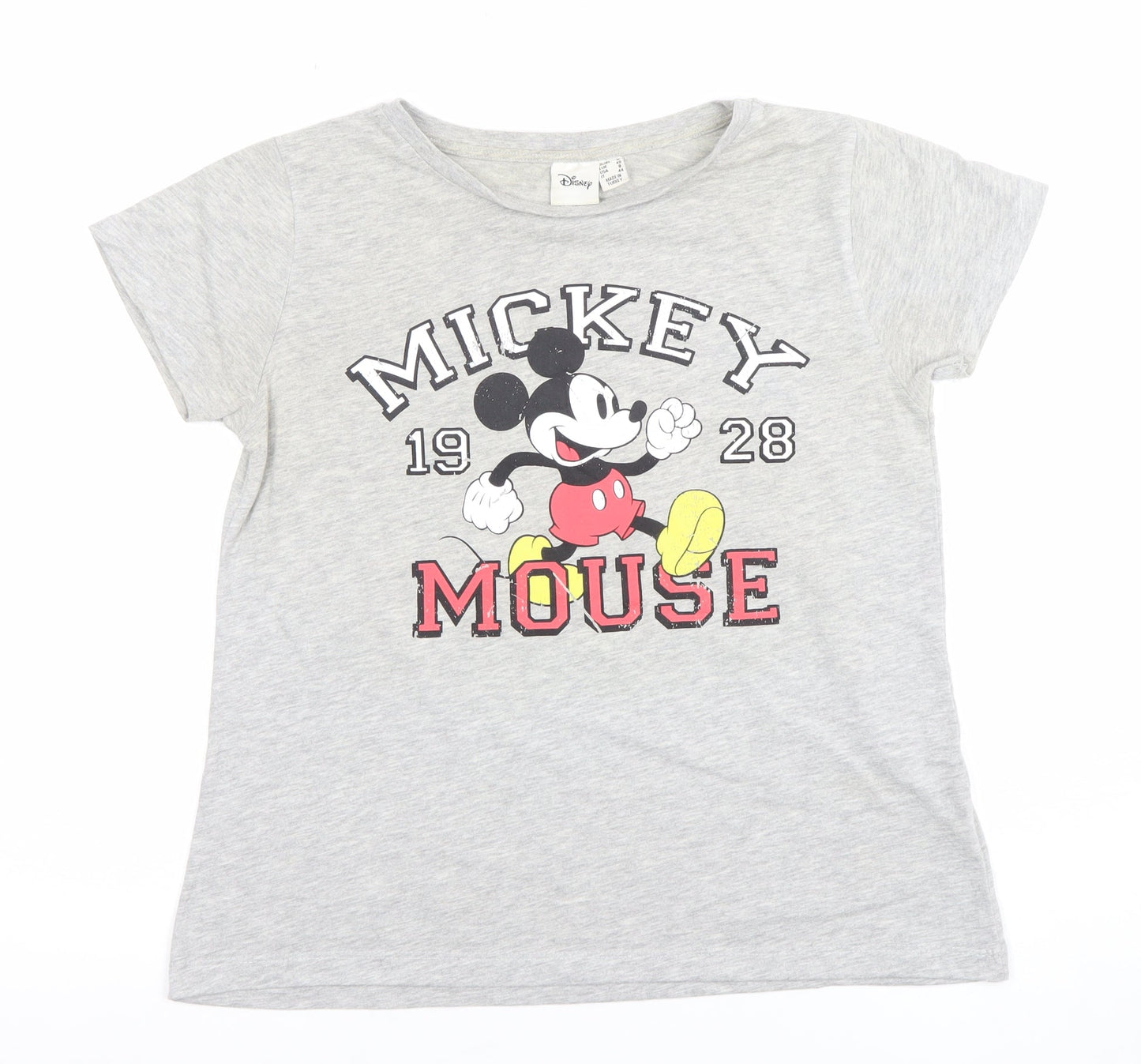 Disney Women's Grey Mickey Mouse T-Shirt Size 12 Short Sleeve Cotton Blend