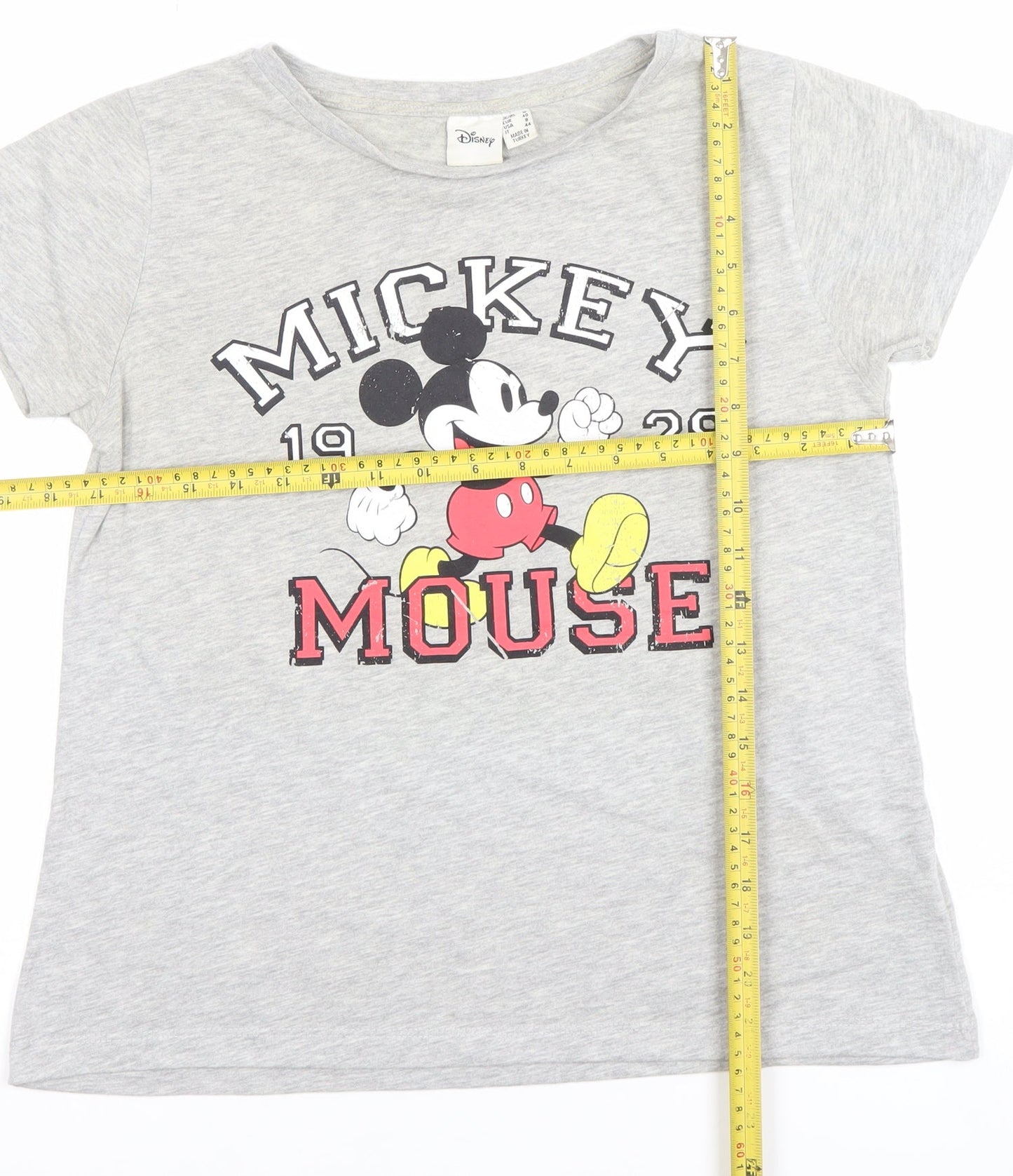 Disney Women's Grey Mickey Mouse T-Shirt Size 12 Short Sleeve Cotton Blend