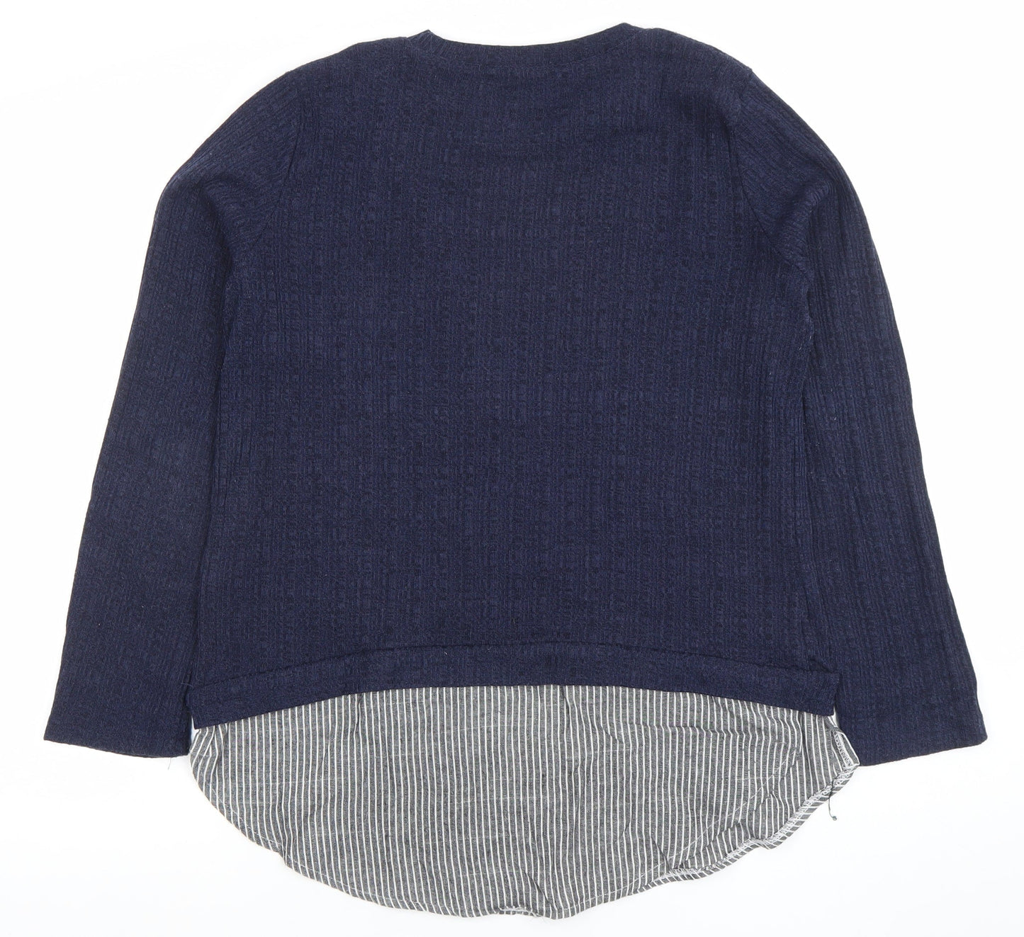 TOPSHOP Women Navy Blue Knit Jumper UK 12 Crew Neck Long Sleeve