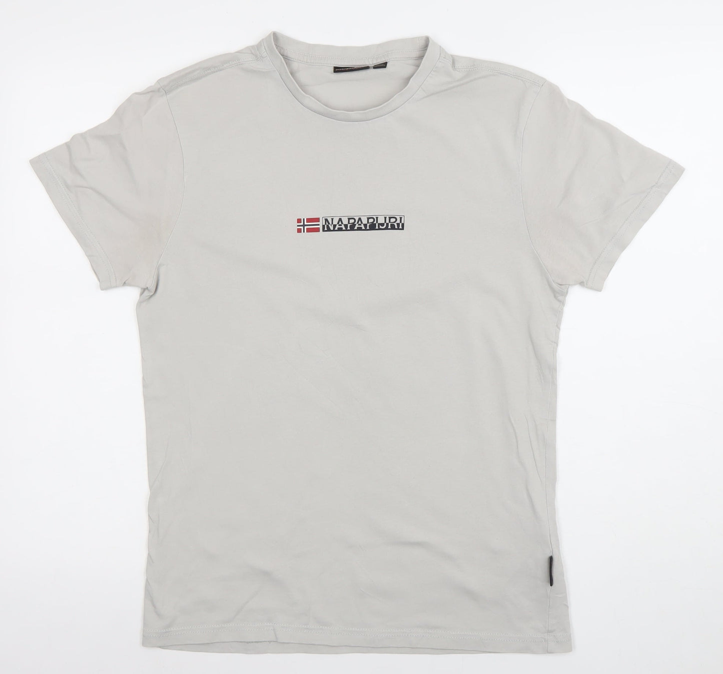 Napapijri Men’s Grey Small Logo Cotton Stretch Crew Neck T-Shirt
