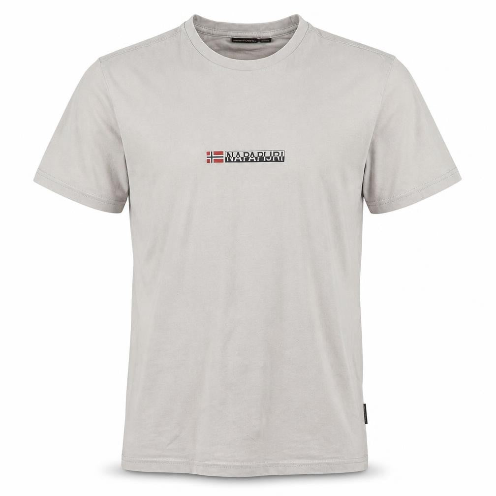Napapijri Men’s Grey Small Logo Cotton Stretch Crew Neck T-Shirt