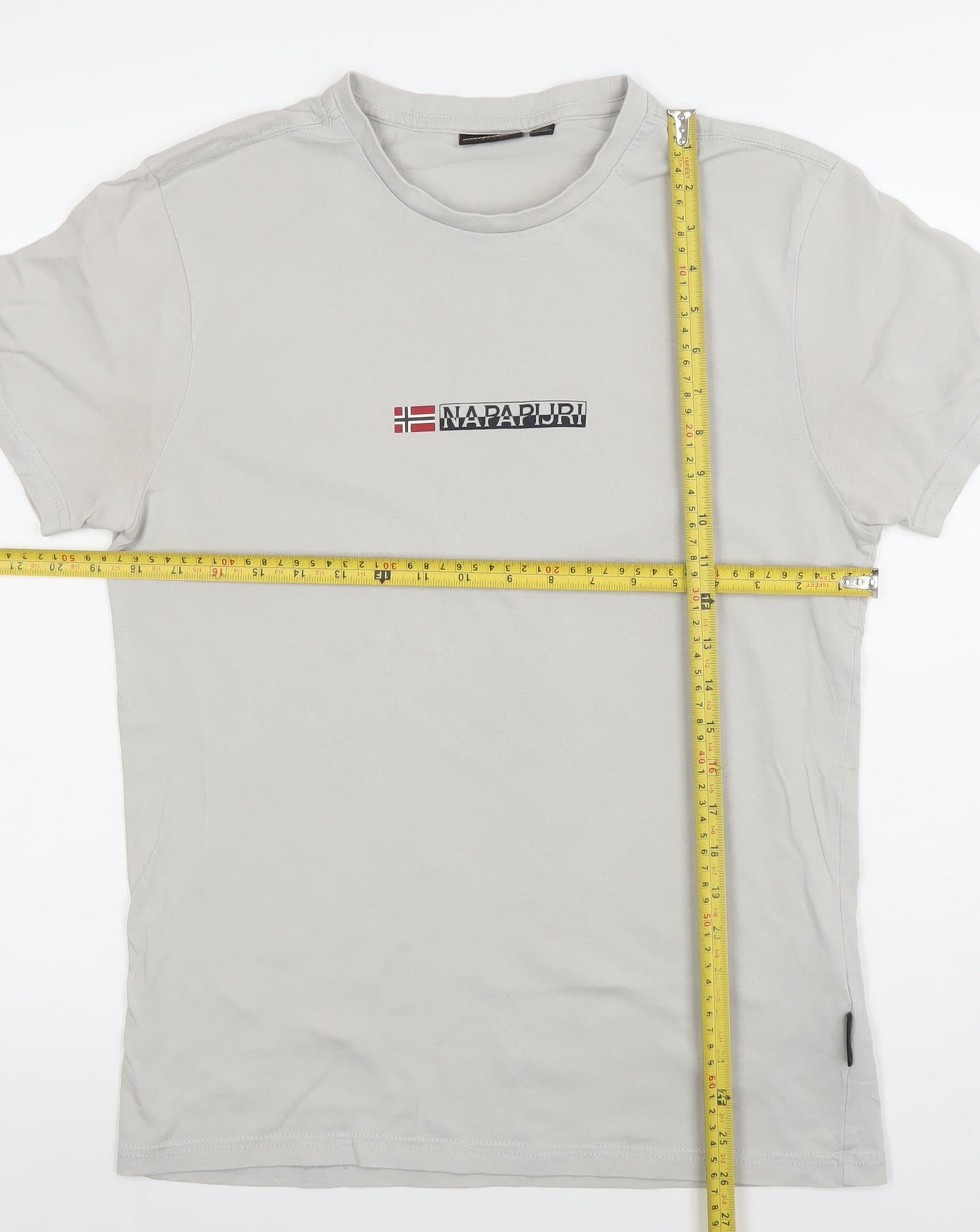 Napapijri Men’s Grey Small Logo Cotton Stretch Crew Neck T-Shirt