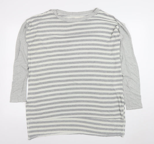 Basic Trip Womens Grey Striped Long Sleeve Jersey T-Shirt Size 2