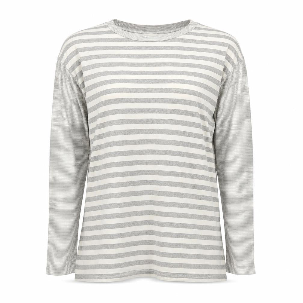 Basic Trip Womens Grey Striped Long Sleeve Jersey T-Shirt Size 2