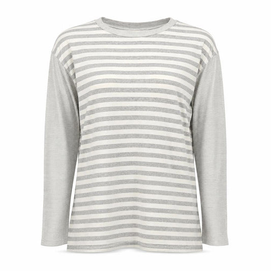 Basic Trip Womens Grey Striped Long Sleeve Jersey T-Shirt Size 2