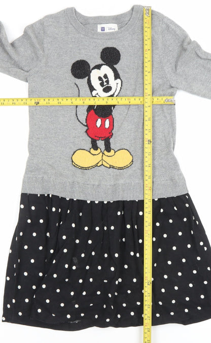 Gap Disney Girls Grey Mickey Mouse Jumper Dress 8-9 Years Knit Polka Dot
