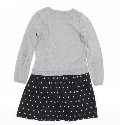 Gap Disney Girls Grey Mickey Mouse Jumper Dress 8-9 Years Knit Polka Dot
