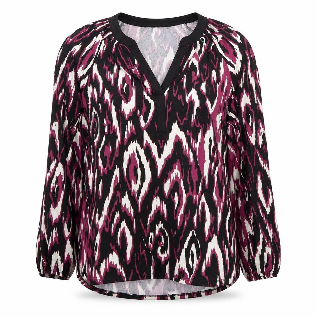 Roman Women Black Pink Ikat Print Long Sleeve Viscose Blouse Size 10
