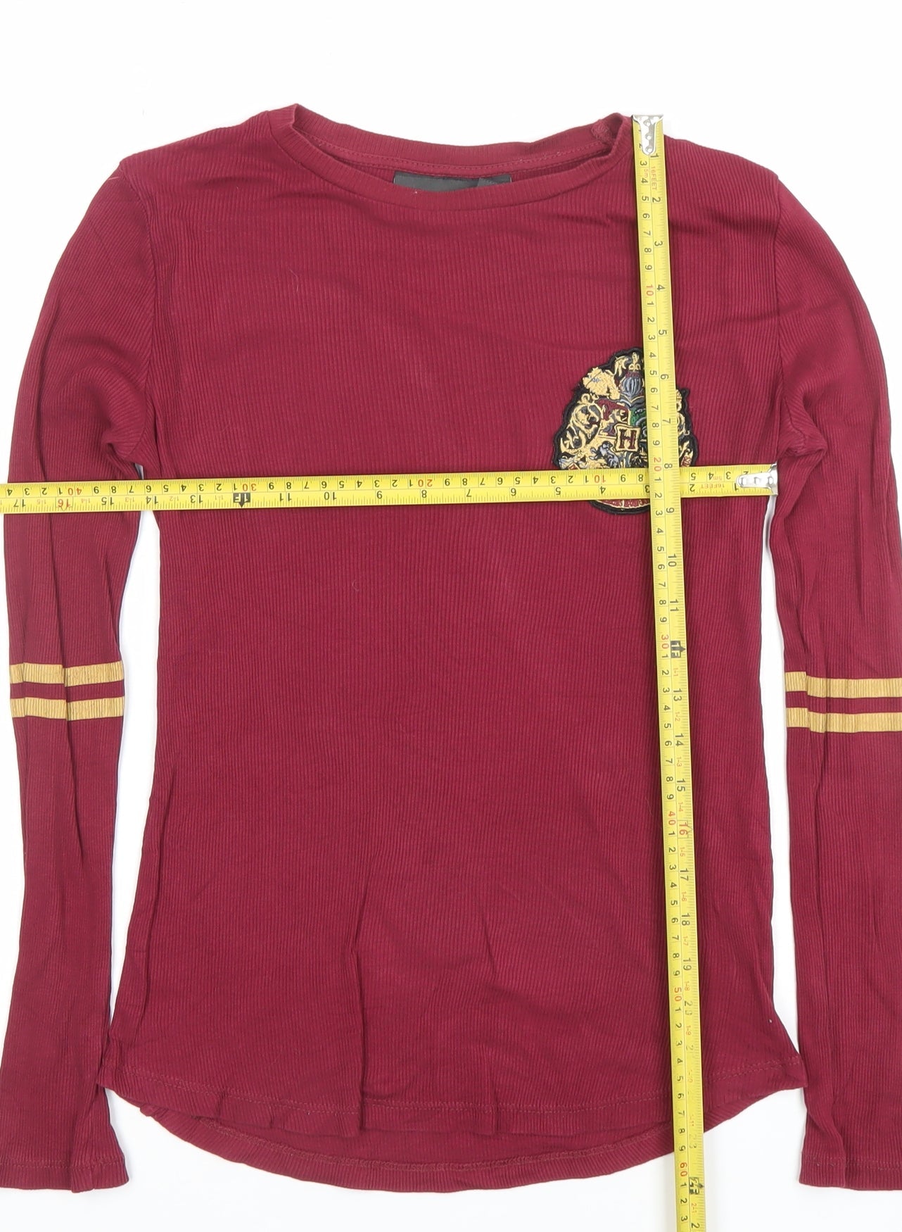 Harry Potter Women's Red Long Sleeve Embroidered Jersey T-Shirt Size 8