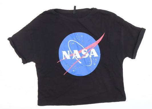 Stradivarius Women’s Black NASA Cropped T-Shirt Size S